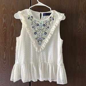 Blue Rain sleeveless, sheer embroidered blouse. Size Small